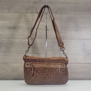 Langellotti Brown Woven Italian Leather Crossbody Bag